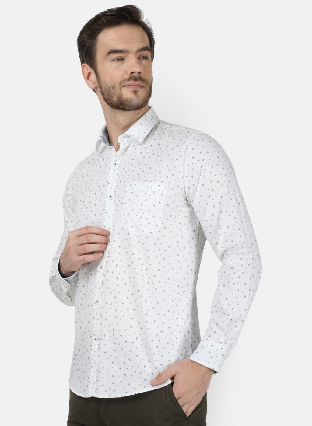 Mens White Printed Shirt
