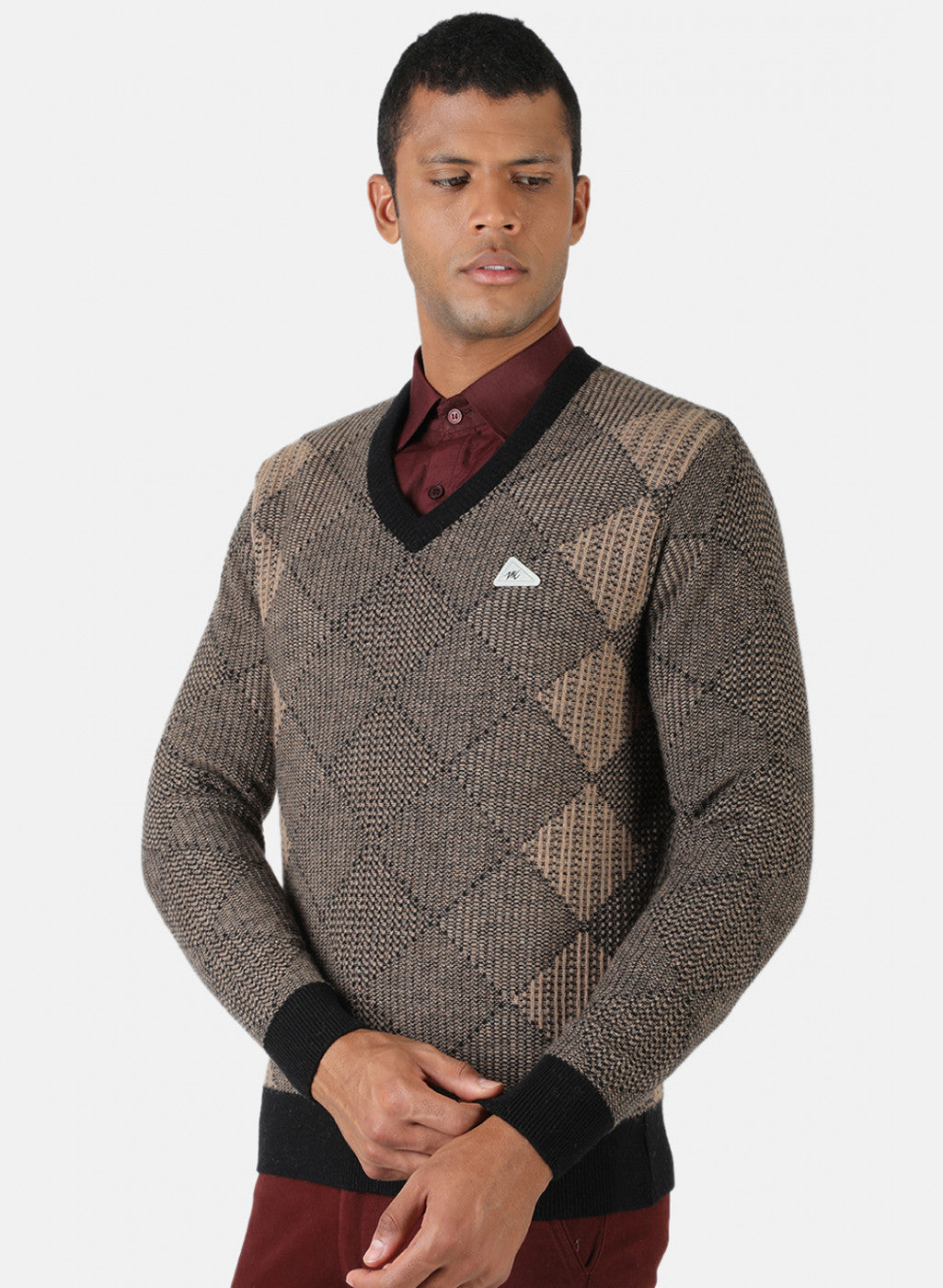 Men Brown & Black Solid Pullover