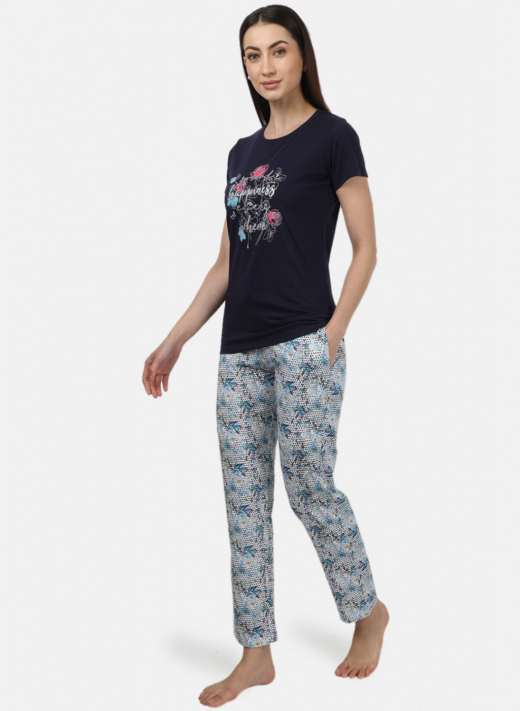 Womens Blue & Off White Printed Lower Sets