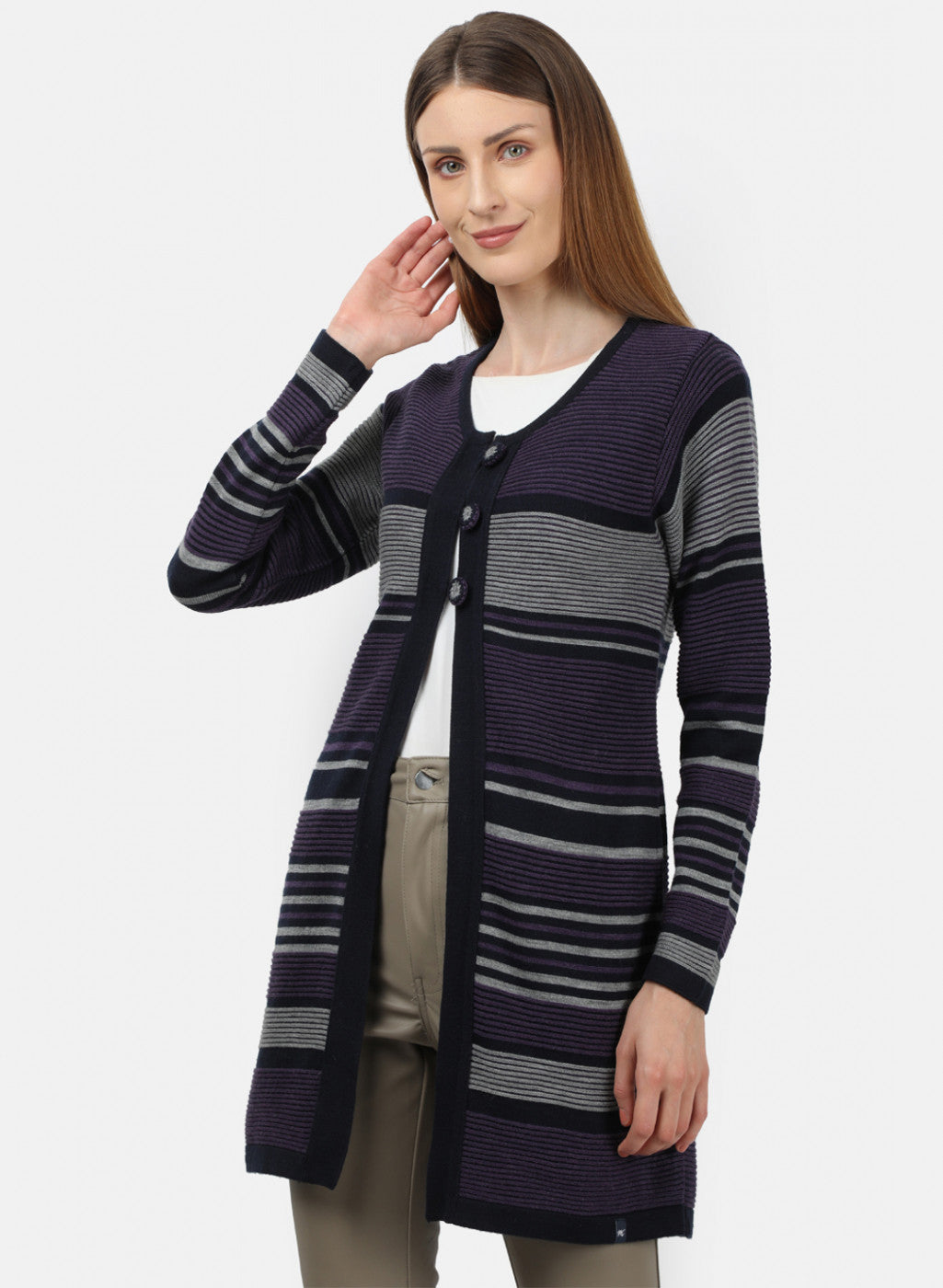 Women Purple Solid Cardigan