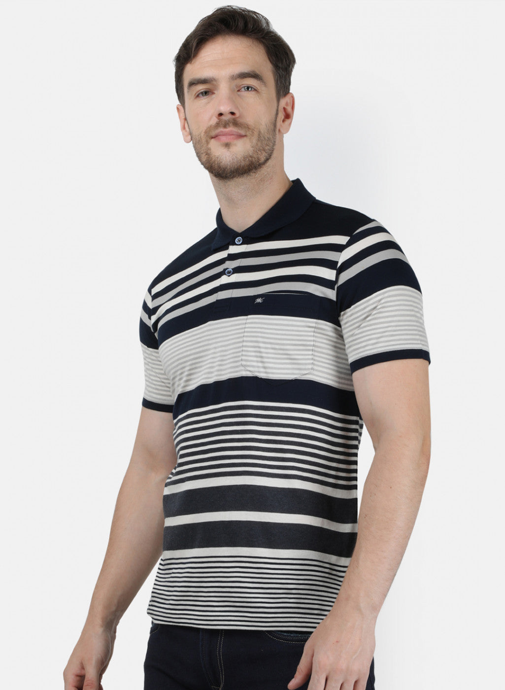 Mens NAvy Blue Stripe Collar T-Shirts
