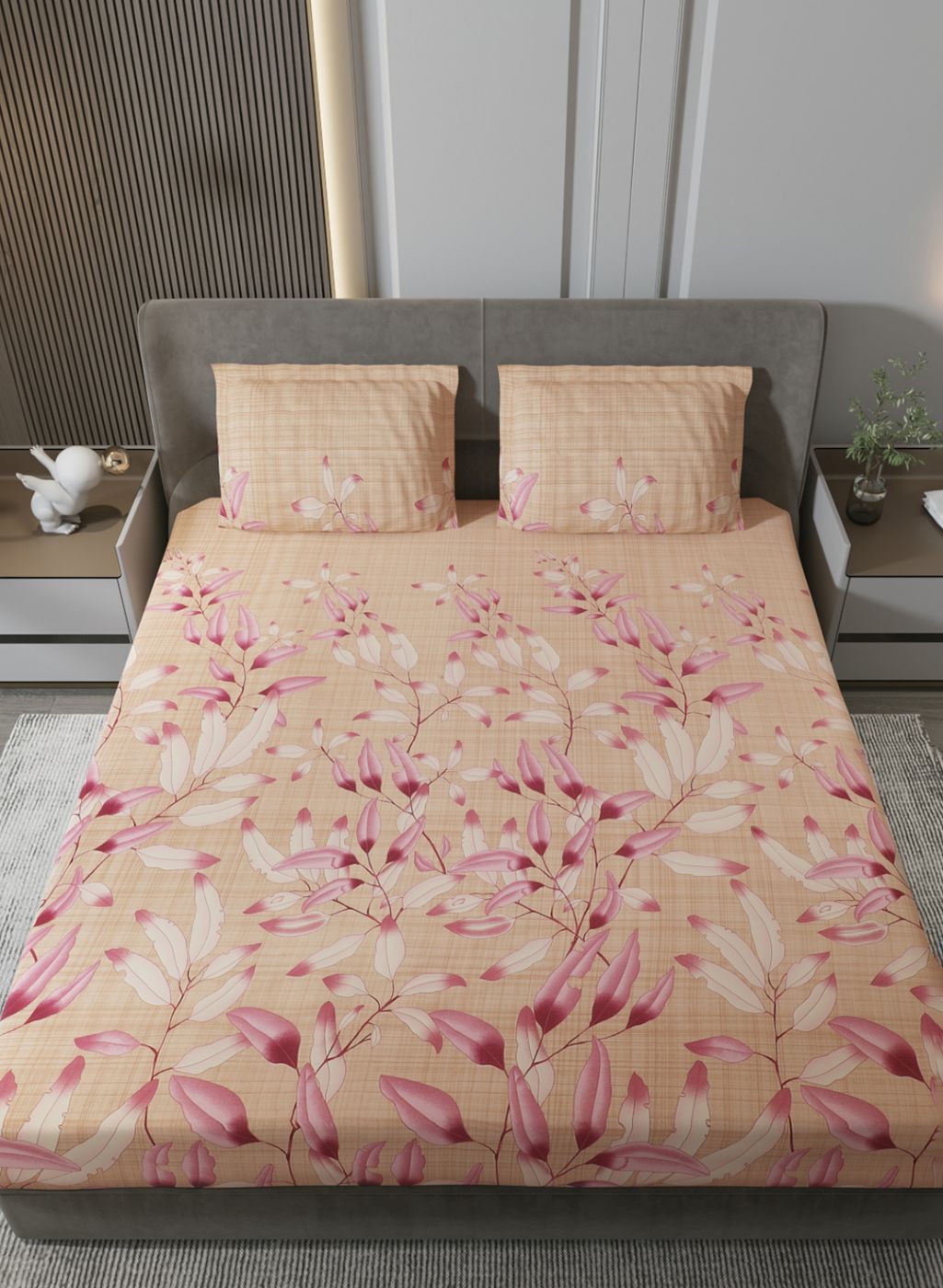 140TC Pure Cotton King Bedsheet with 2 Pillow Covers