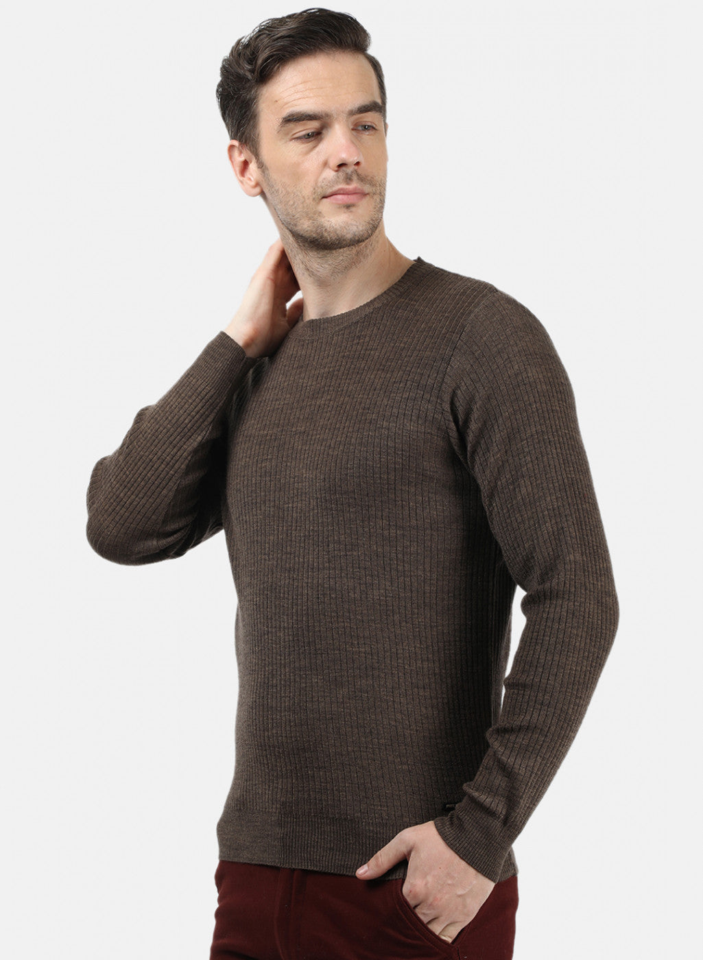 Men Brown Solid Pullover