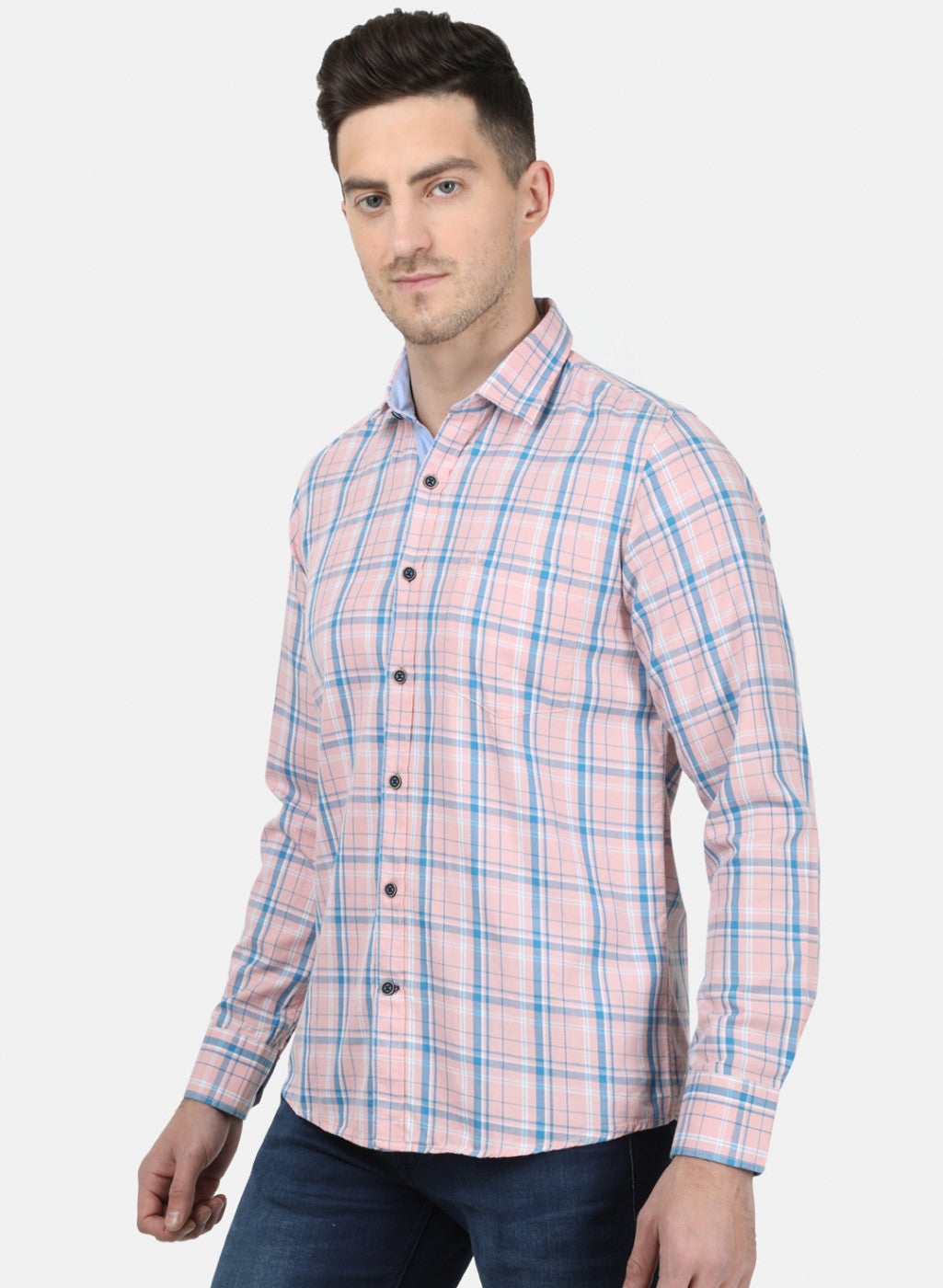 Mens Peach Check Shirt