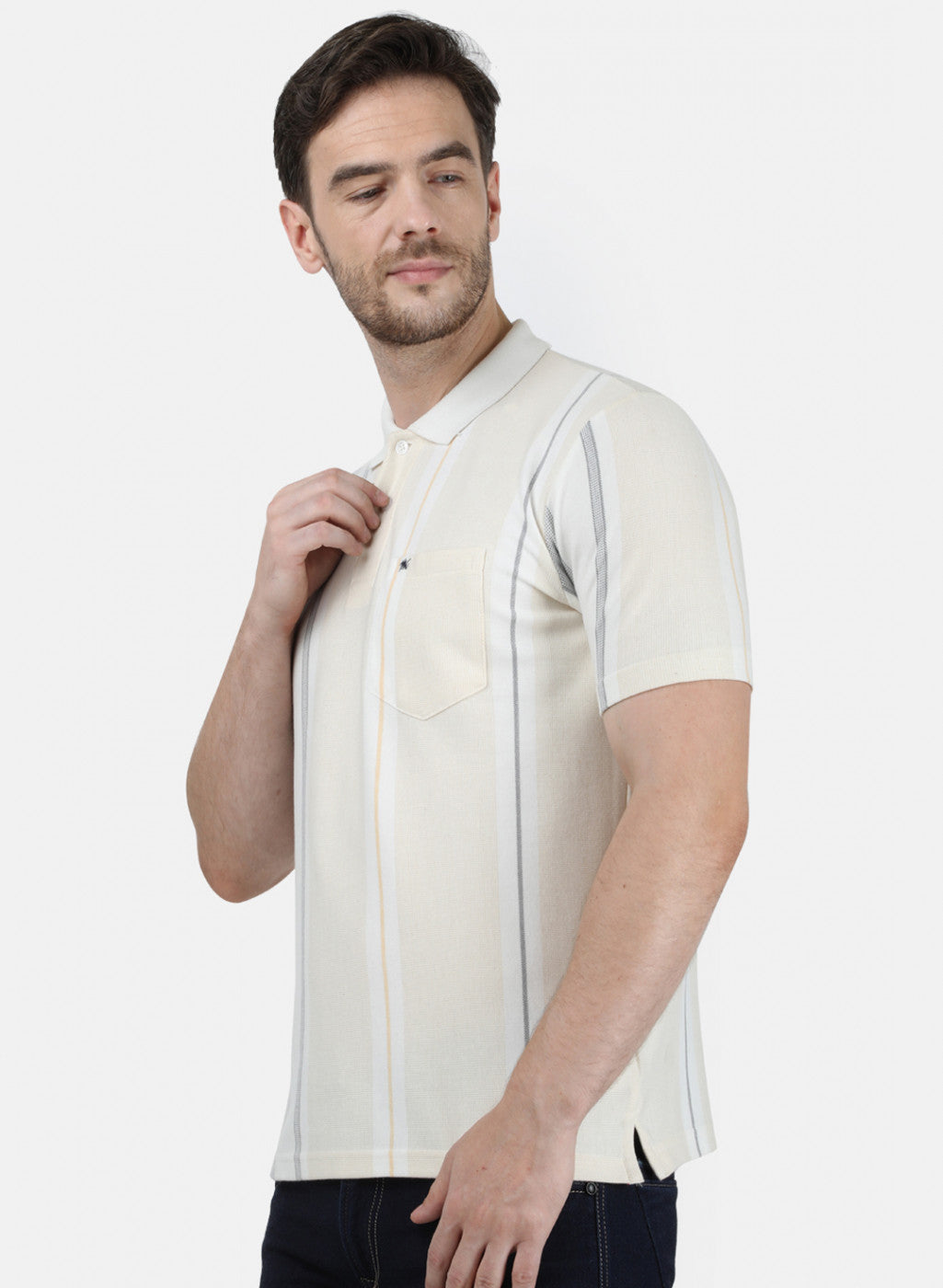 Mens Multi Color Stripe Collar T-Shirts