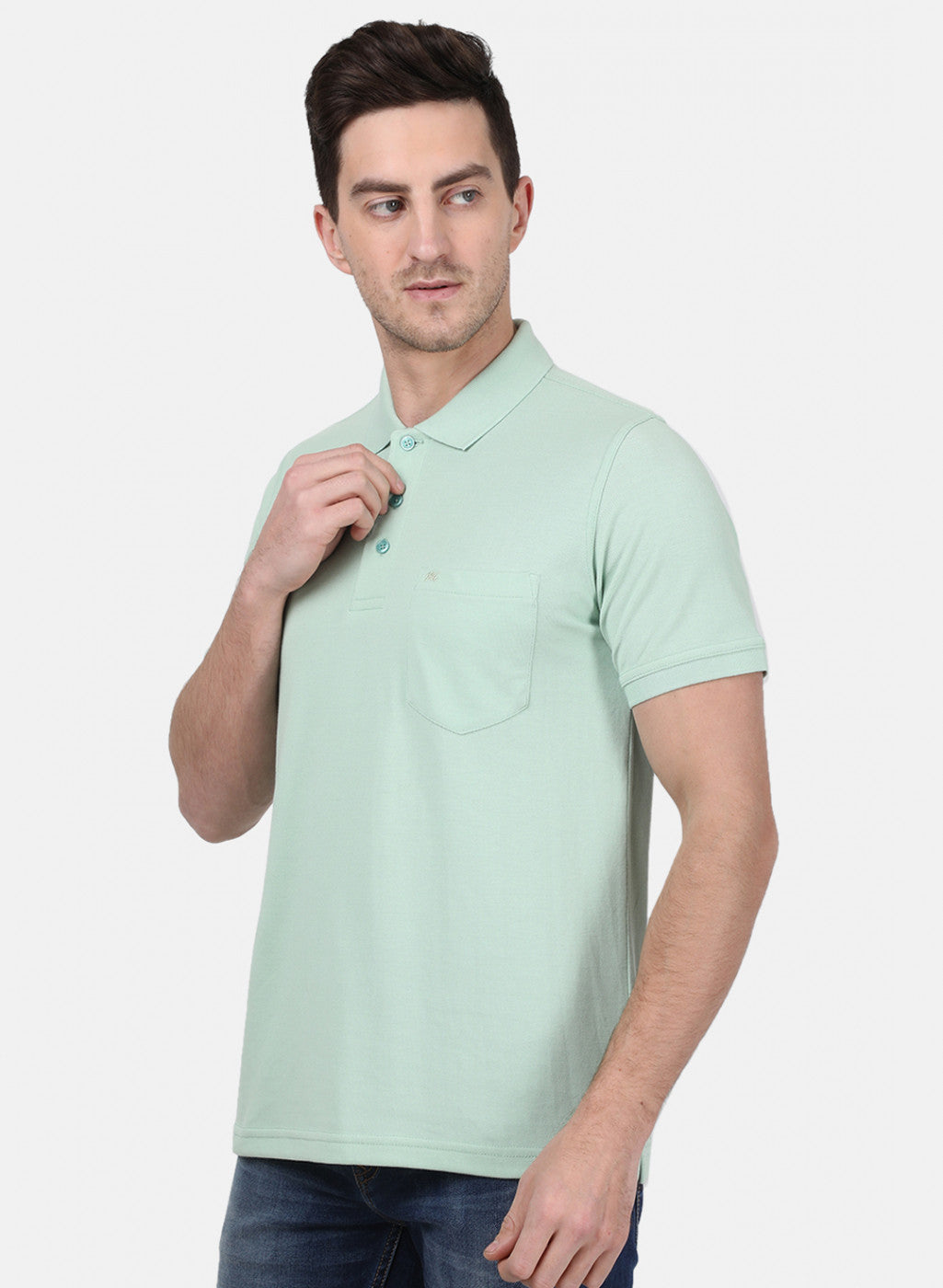 Mens Light Green Plain T-Shirt