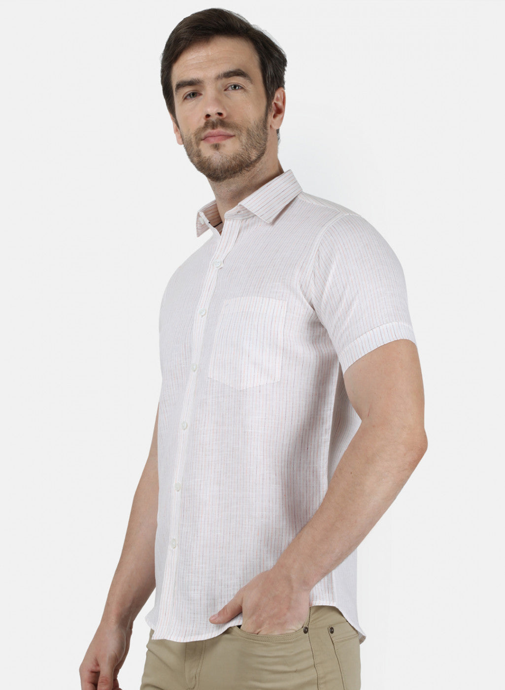 Mens Mustard Stripe Linen Shirt