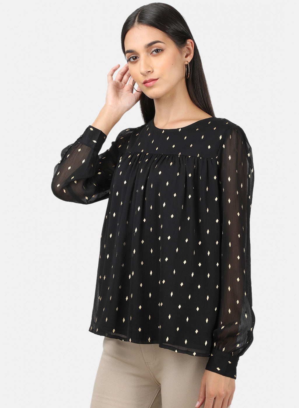 Womens Black Printed Top