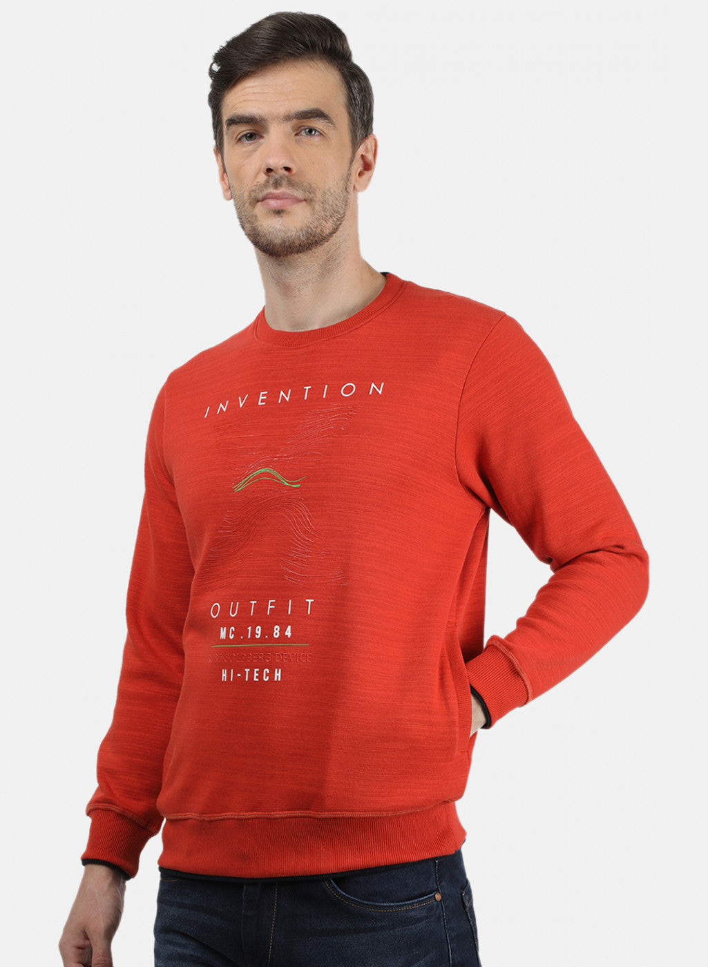 Men Orange Printed Sweatshirt