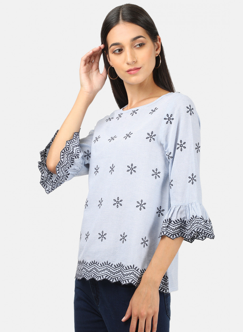 Womens Blue Embroidered Top