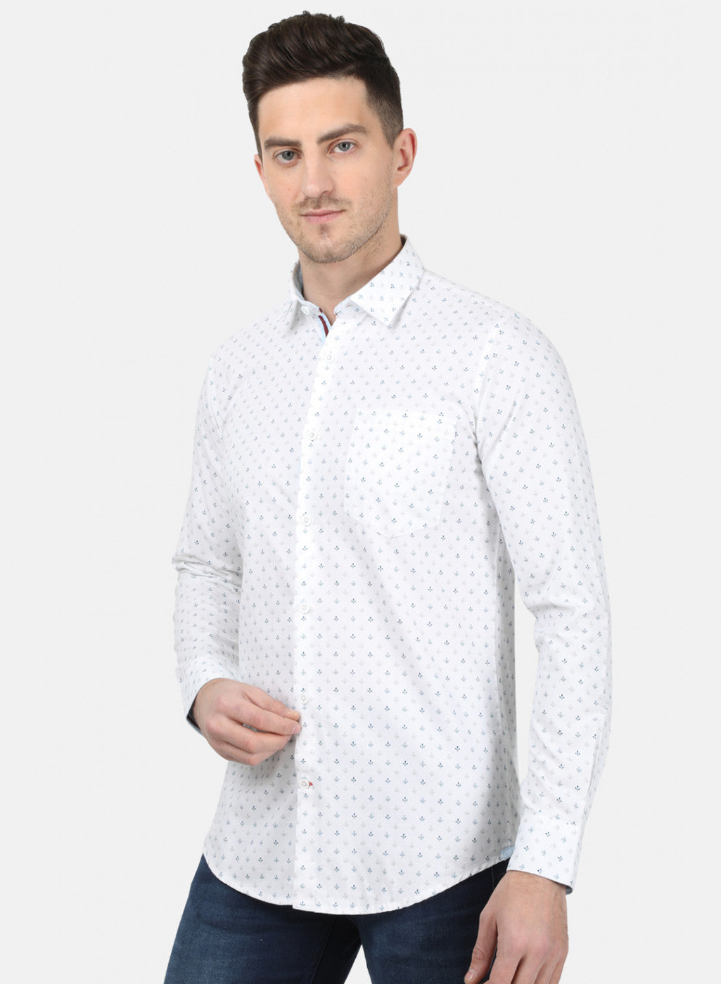 Mens White Printed Shirt