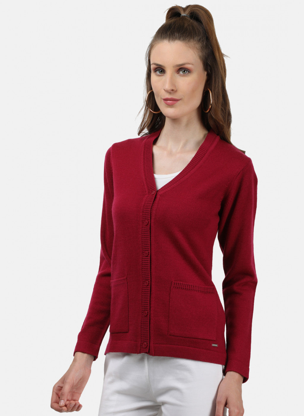 Women Maroon Solid Cardigan