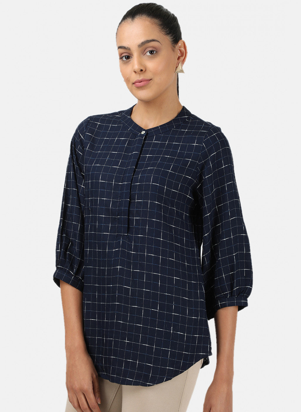 Womens Navy Blue Check Top