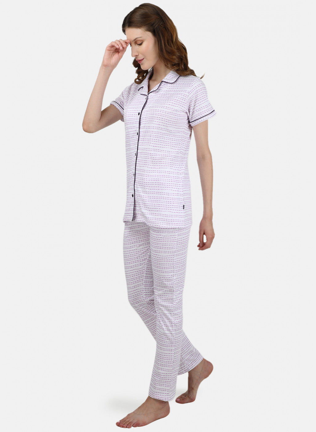 Womens Purple & White Printed Lower Set