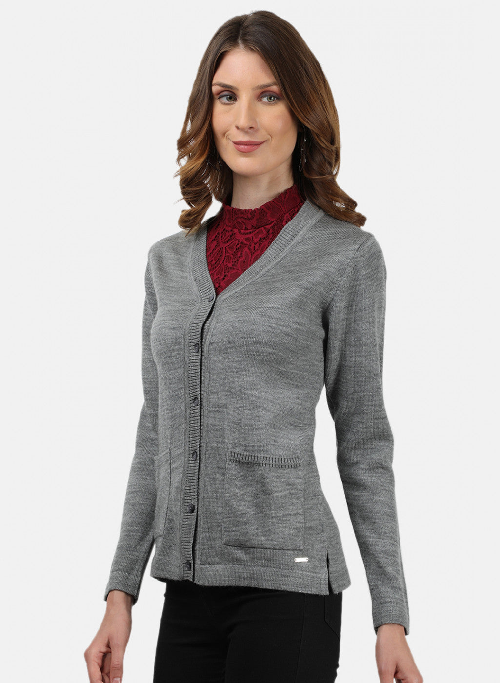 Women Grey Solid Cardigan