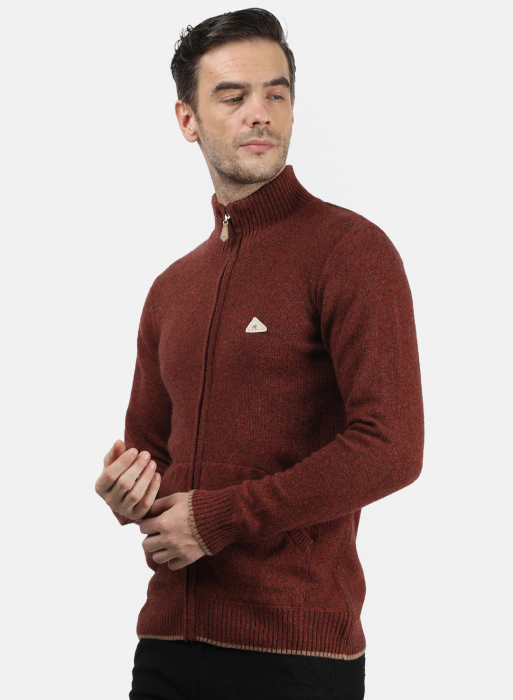 Men Brown & Orange Solid Pullover