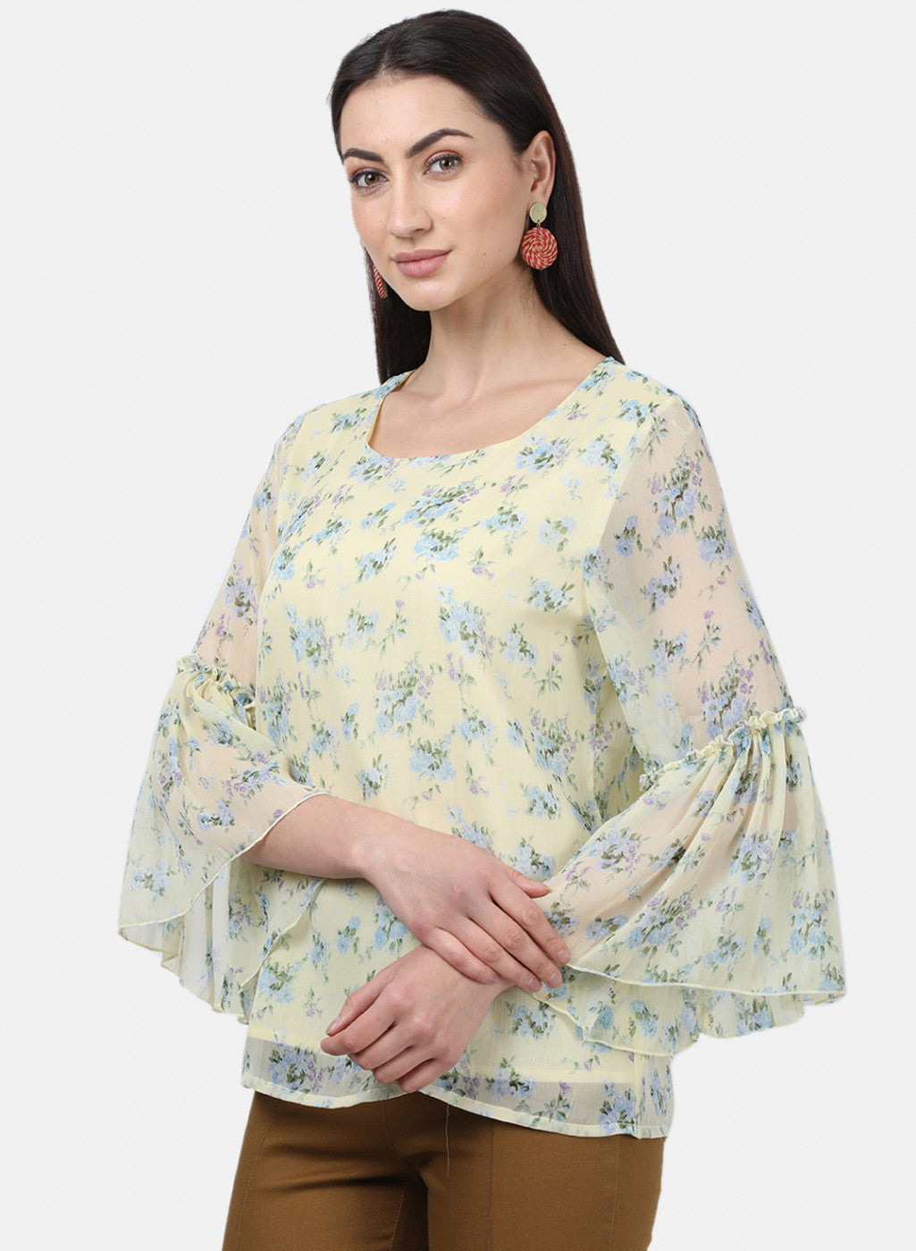 Womens Yellow Printed Tops