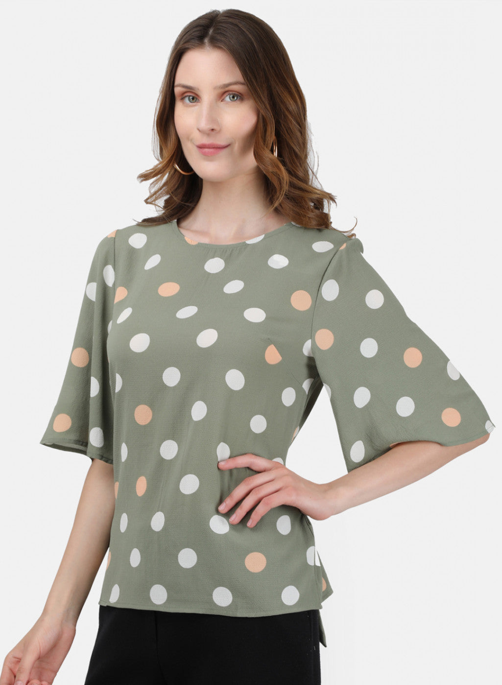 Womens Light Green Printed Top