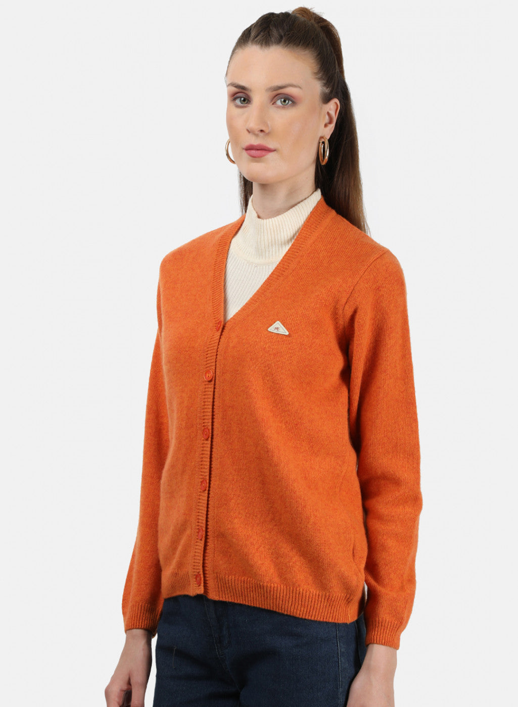 Women Orange Solid Cardigan