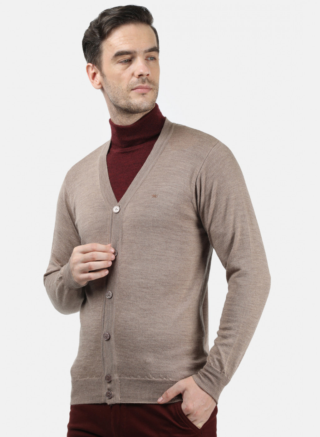 Men Light Brown Solid Cardigan