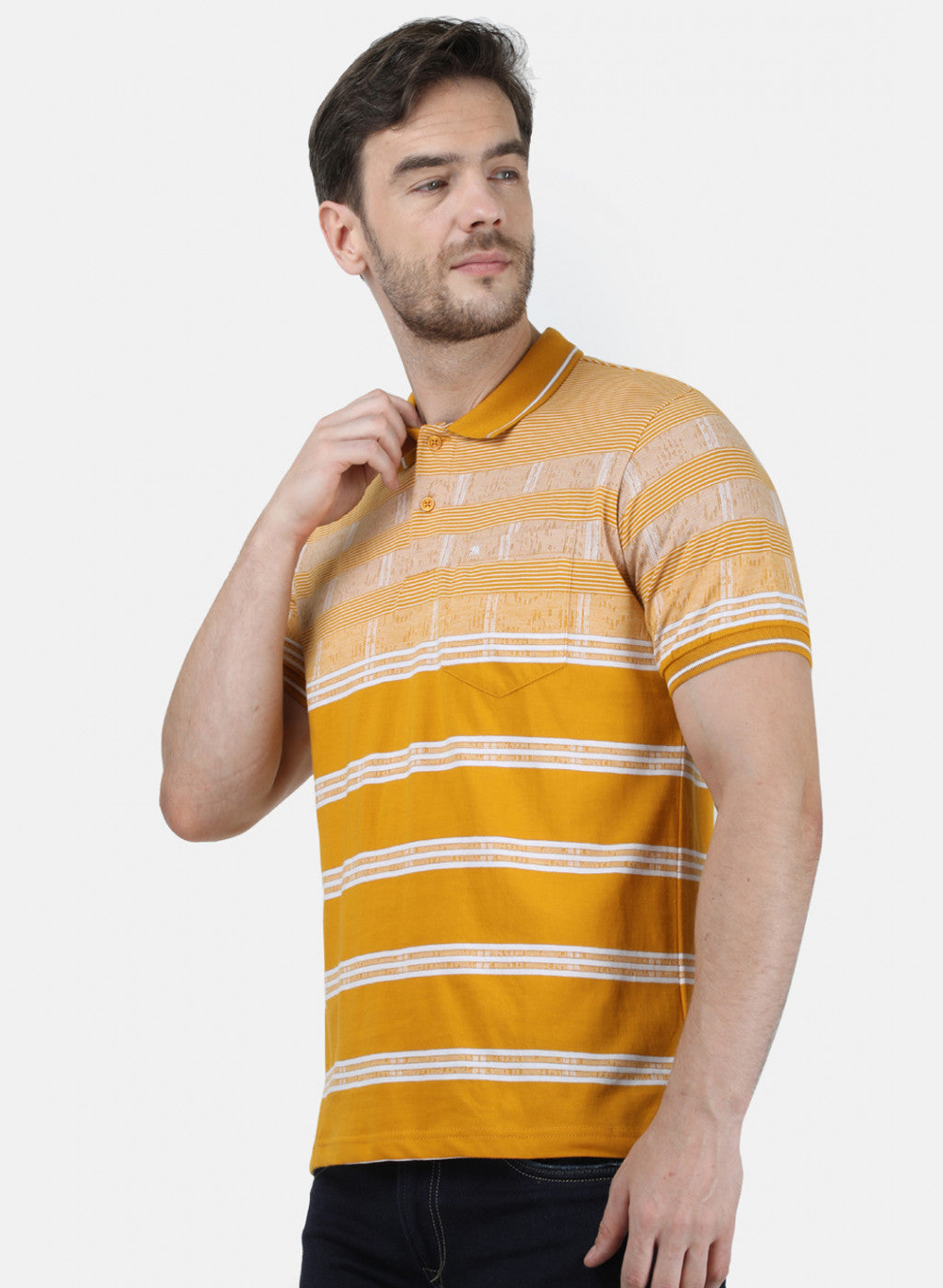 Mens Mustard Stripe Collar T-Shirts