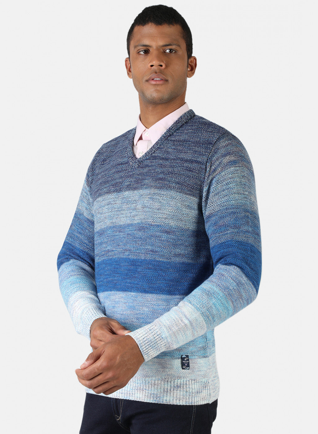 Men Grey & Blue Solid Pullover