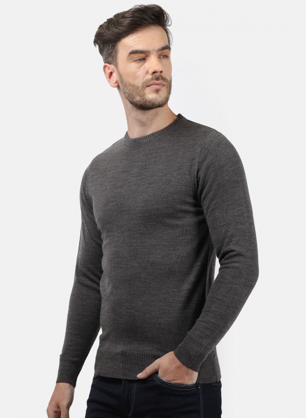 Men Grey Solid Pullover