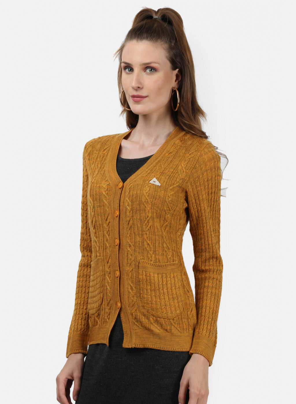 Women Yellow Self Cardigan
