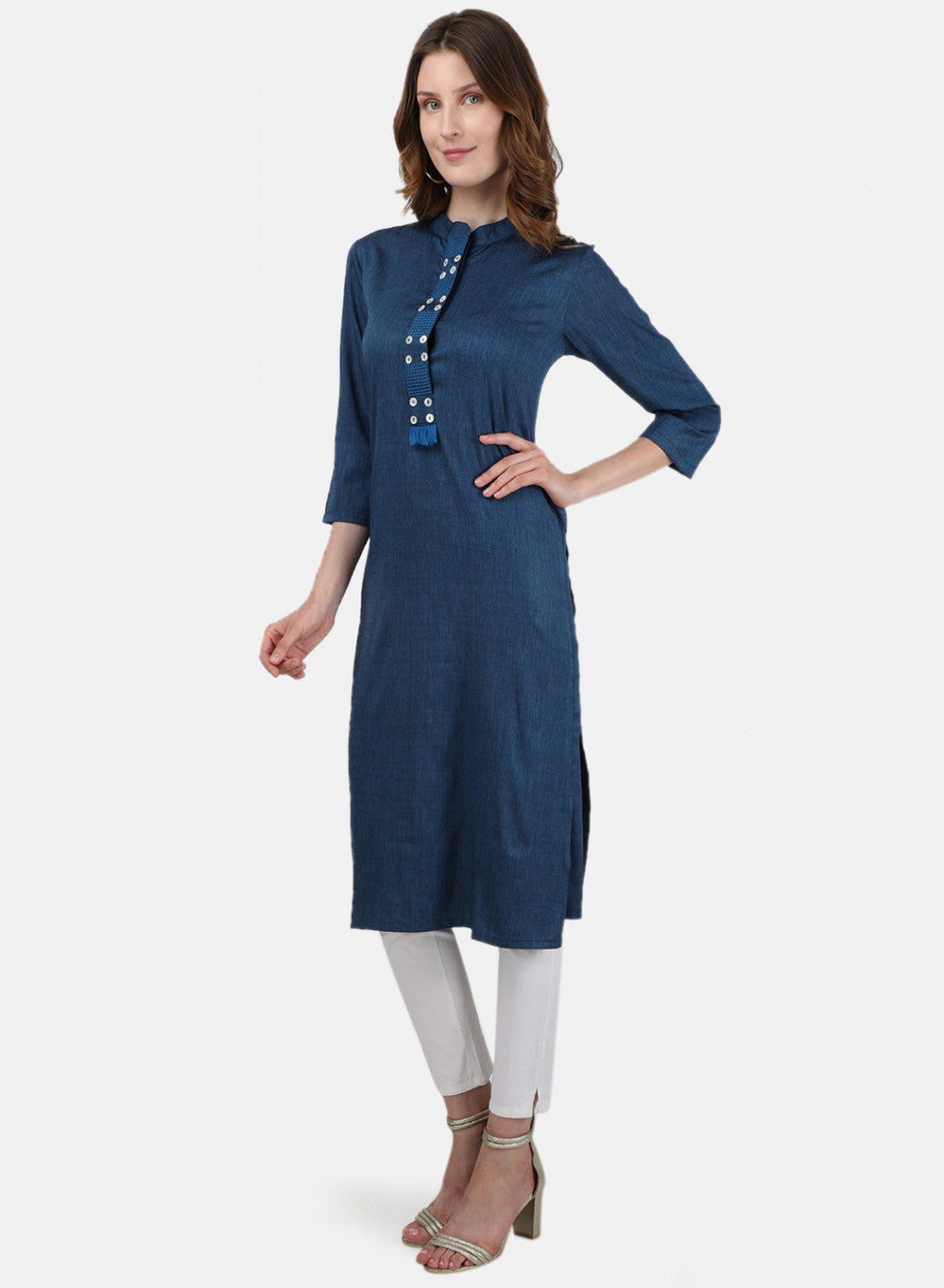 Womens Blue Embroidered Tunic