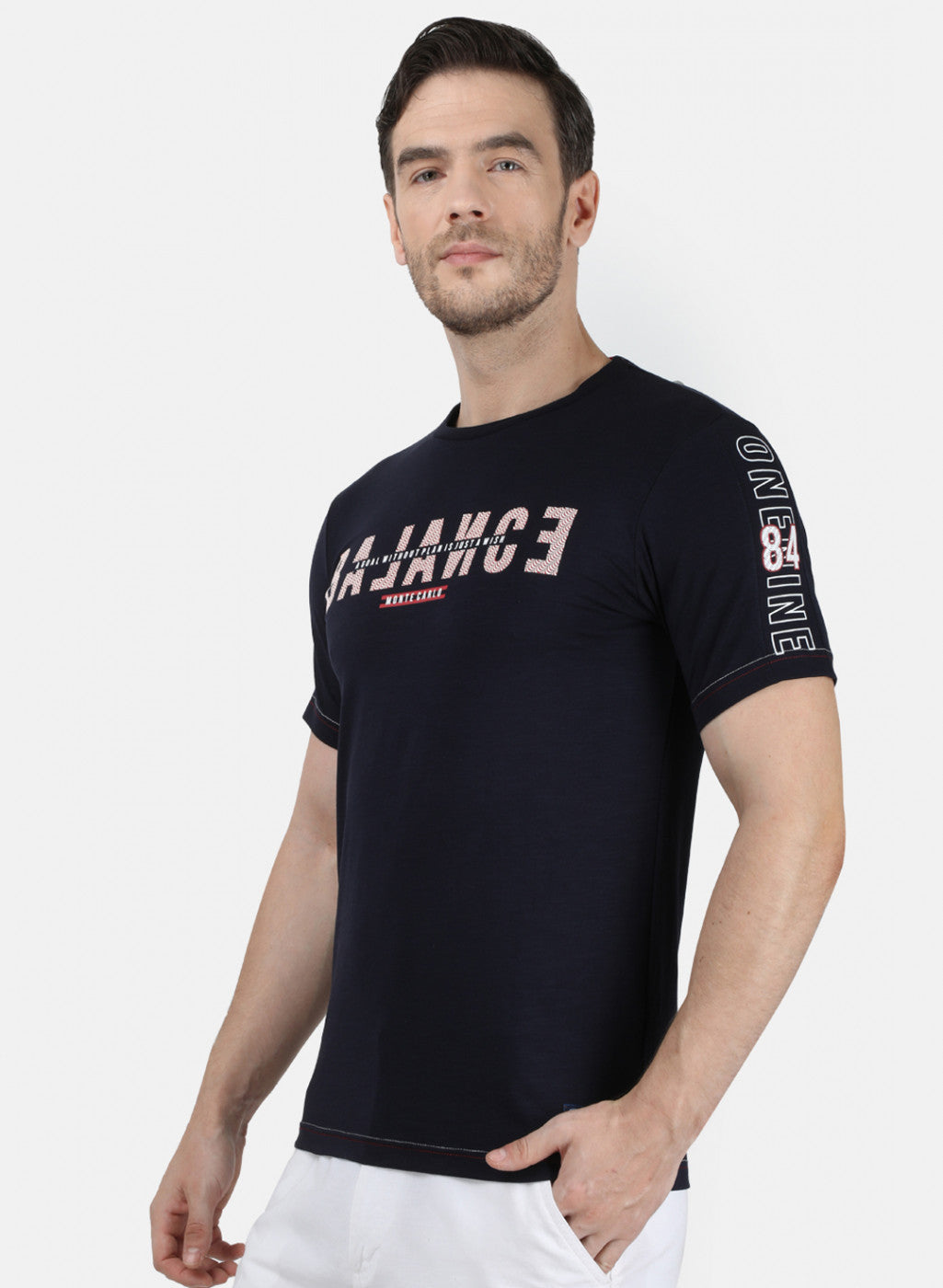 Mens NAvy Blue Printed T-Shirt