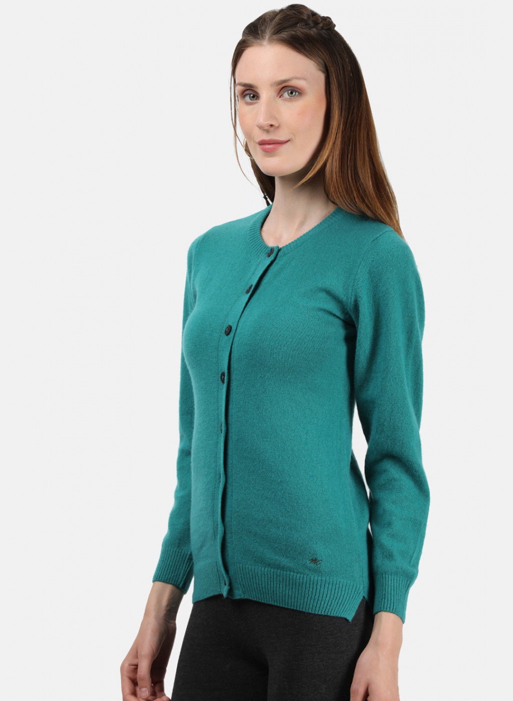 Women Sea Green Solid Cardigan