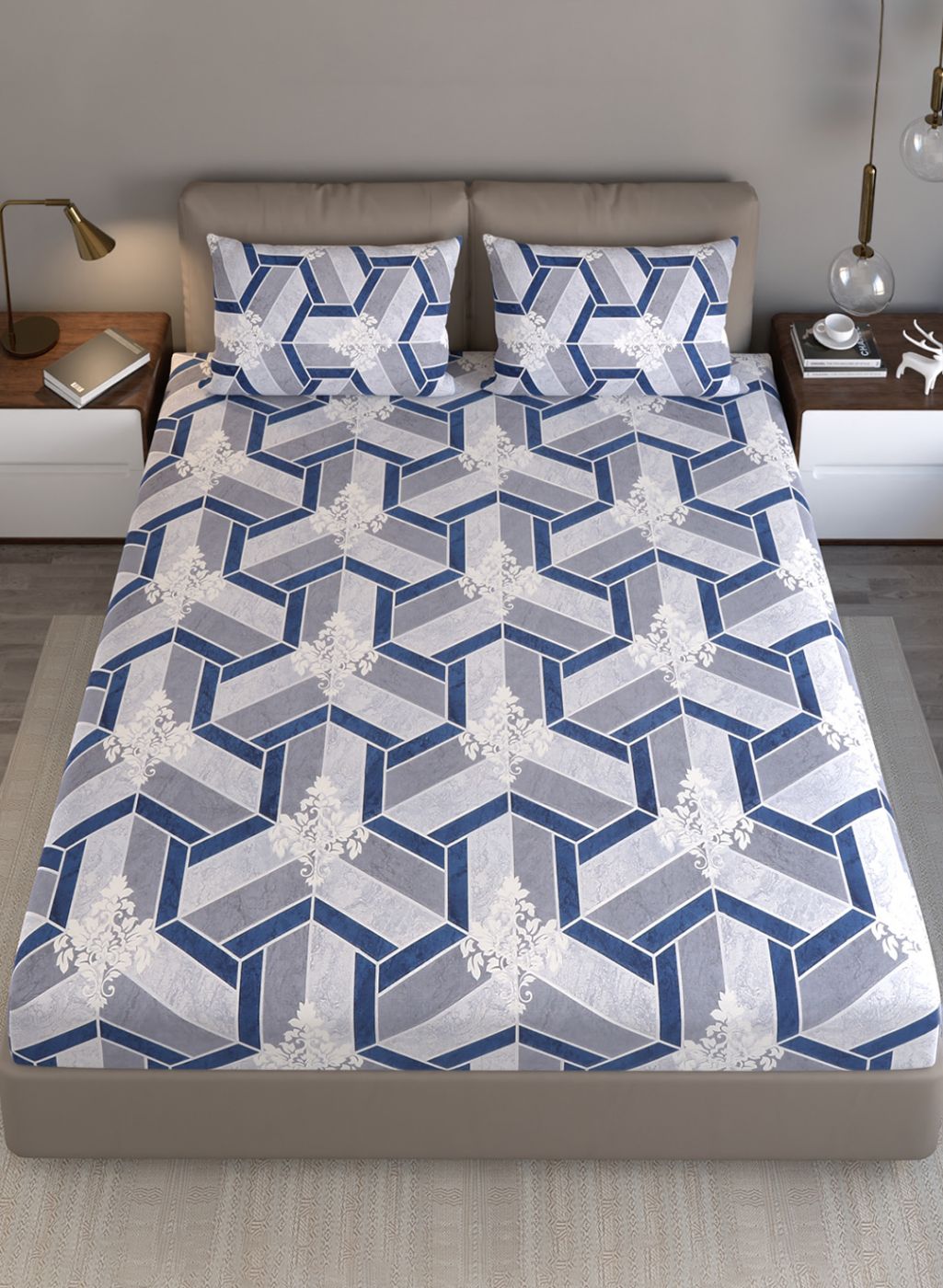 120TC Pure Cotton Queen Bedsheet with 2 Pillow Covers