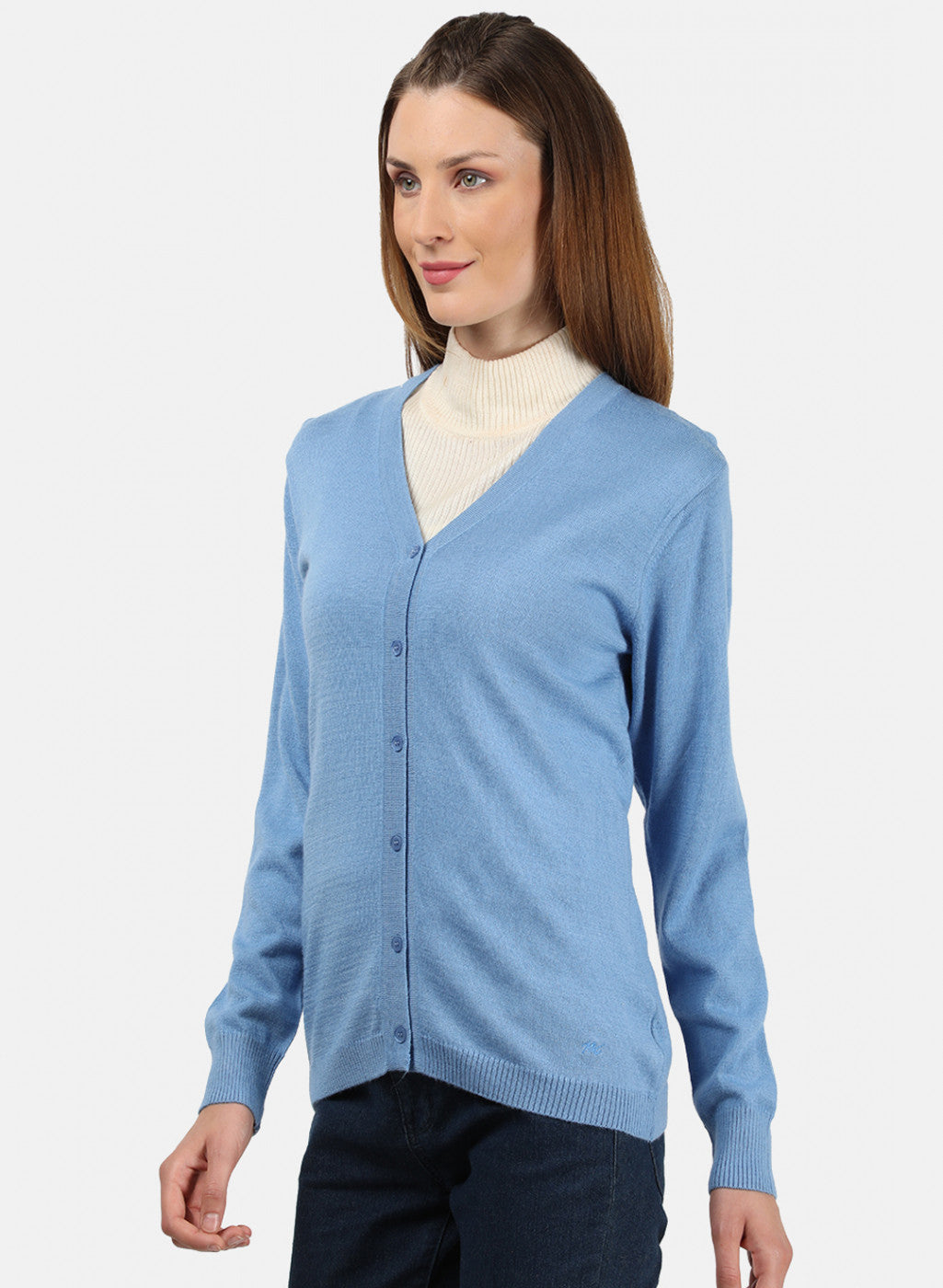 Women Sky Blue Solid Cardigan