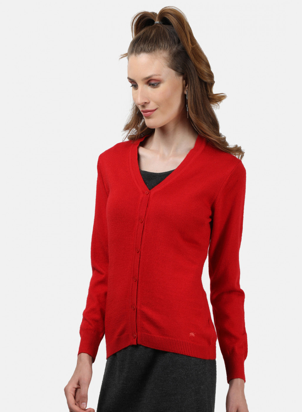 Women Red Solid Cardigan