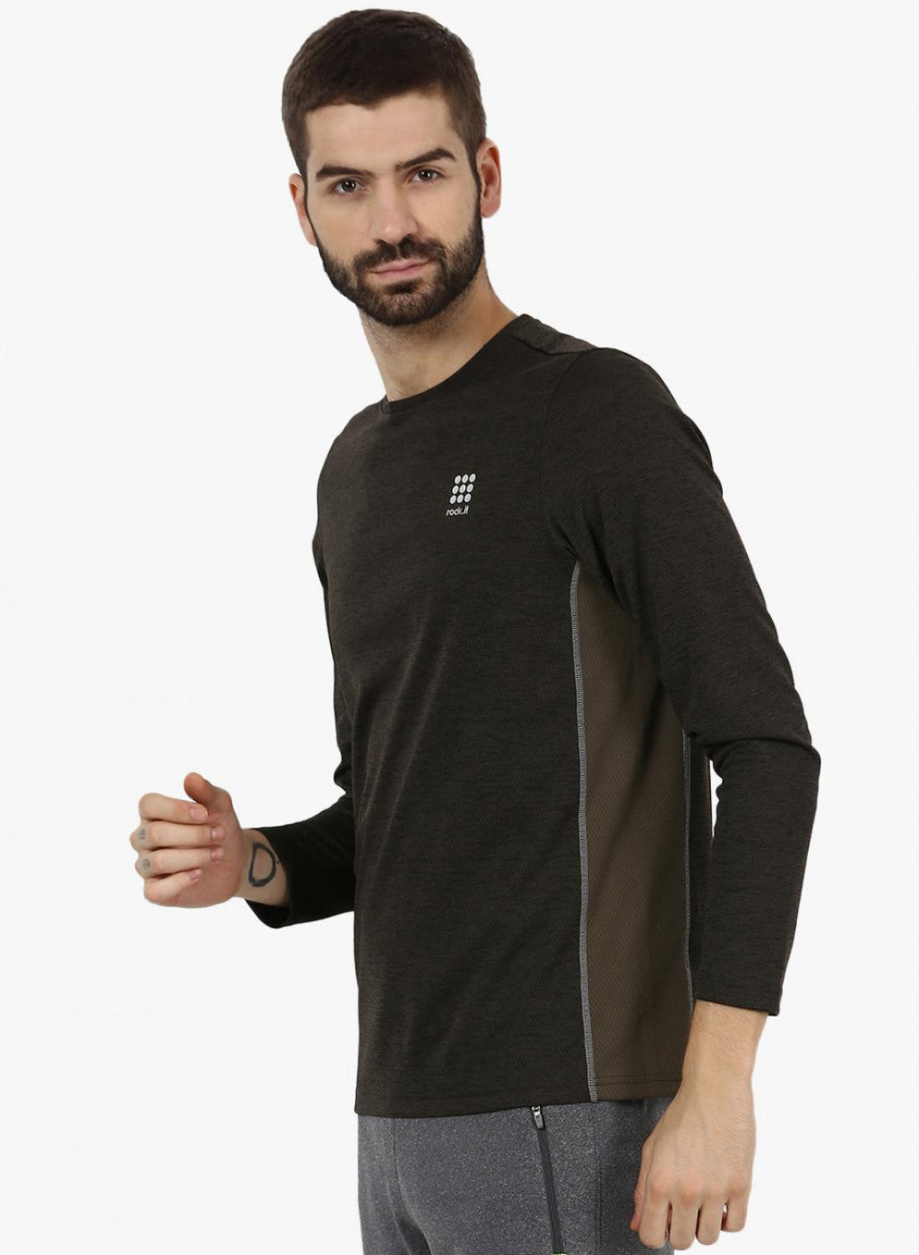 Rock.it Olive Milange Olive Round Neck Smart Fit T-Shirt