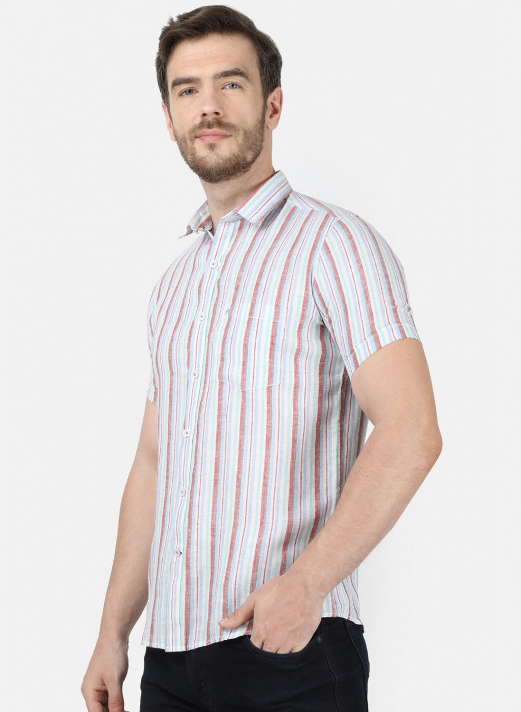 Mens Orange Stripe Linen Shirt
