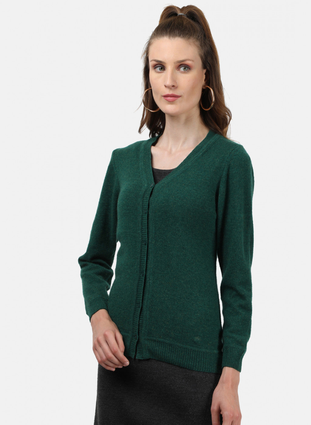 Women Green Solid Cardigan