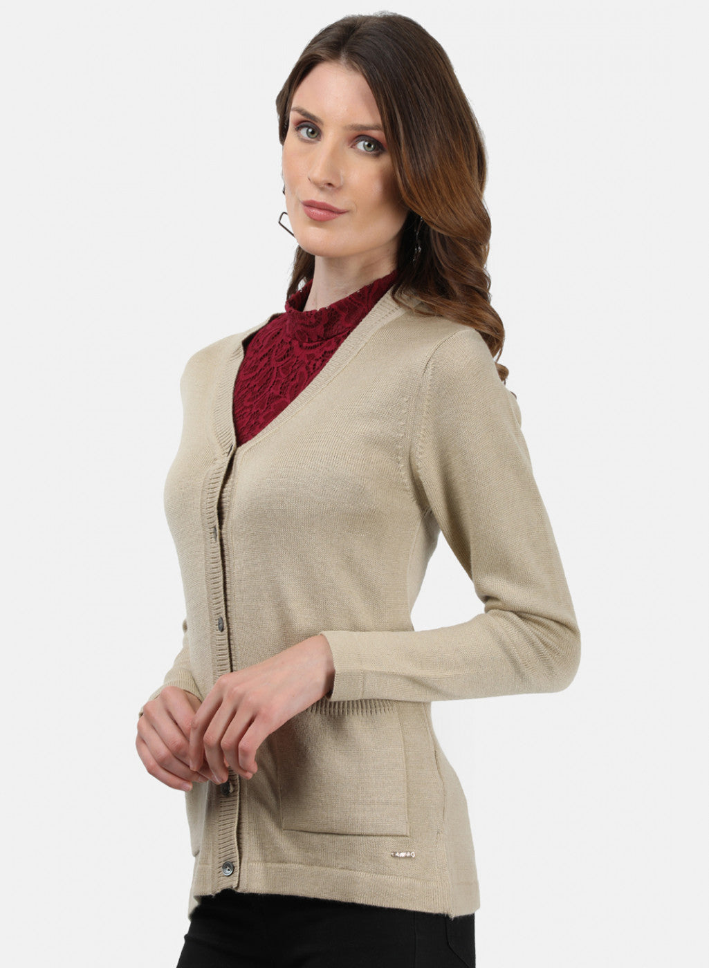 Women Beige Solid Cardigan