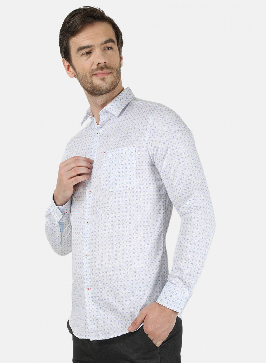 Mens White Printed Shirt