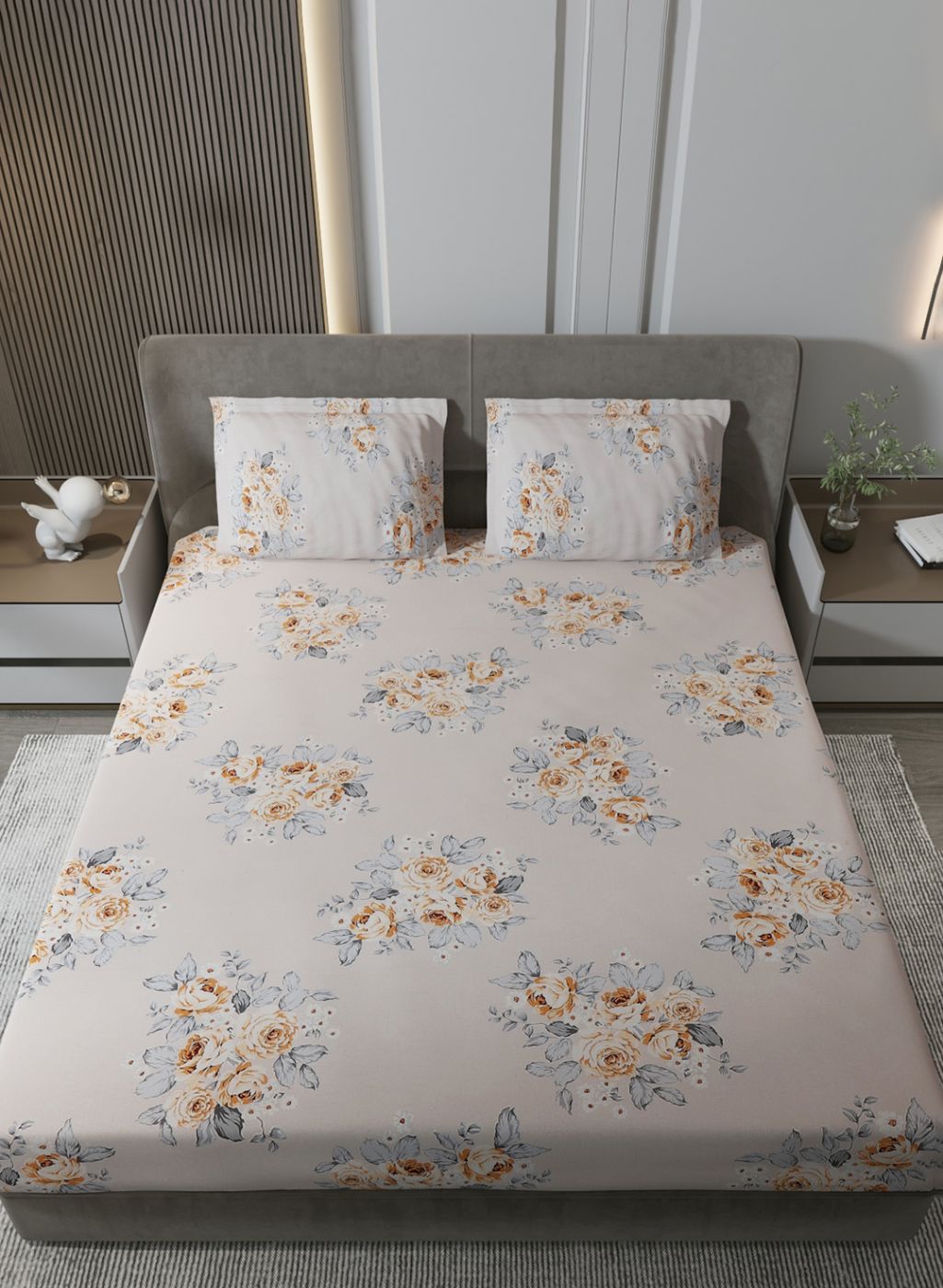 120TC Pure Cotton Queen Bedsheet with 2 Pillow Covers
