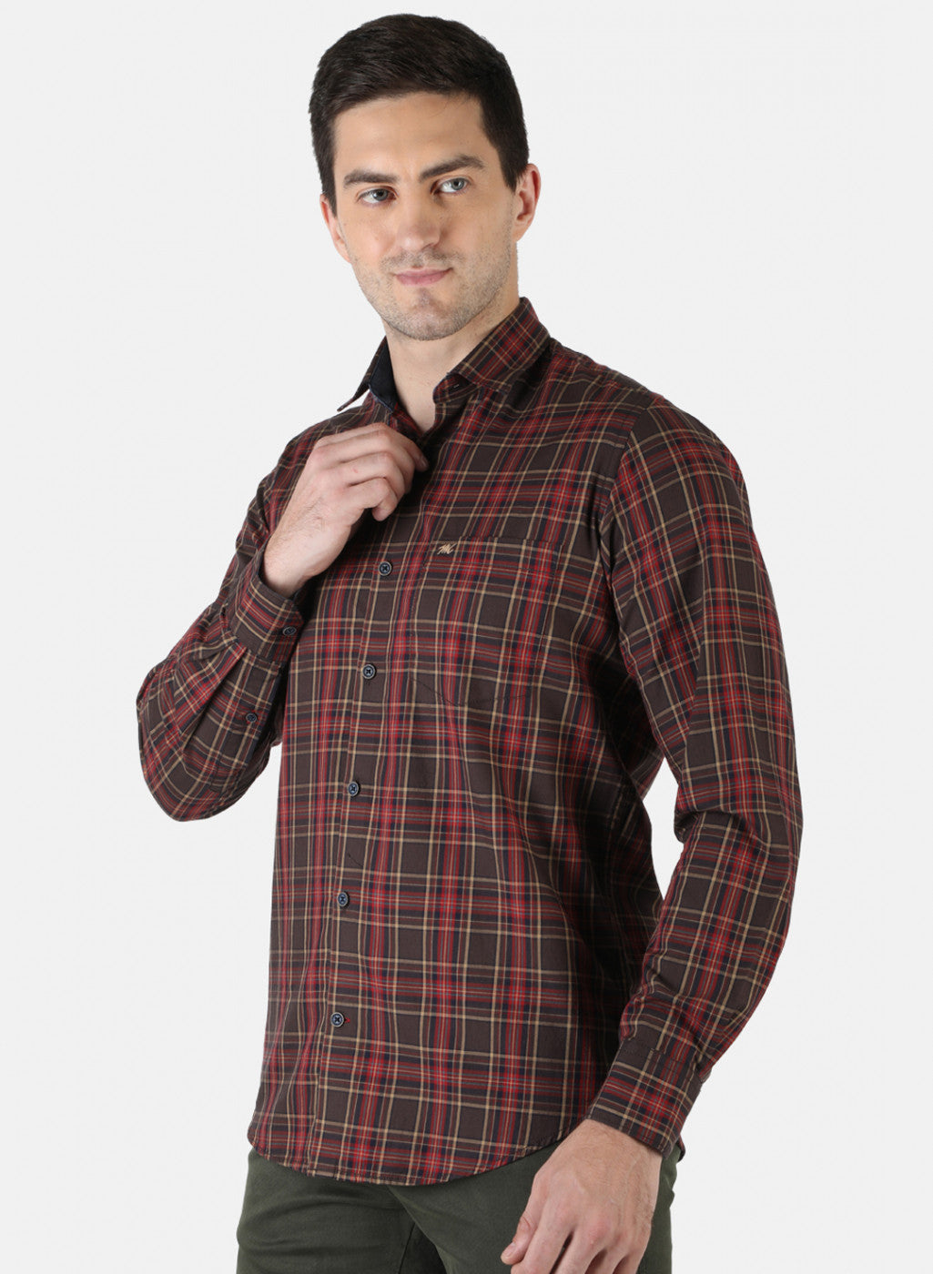 Men Brown Check Shirt