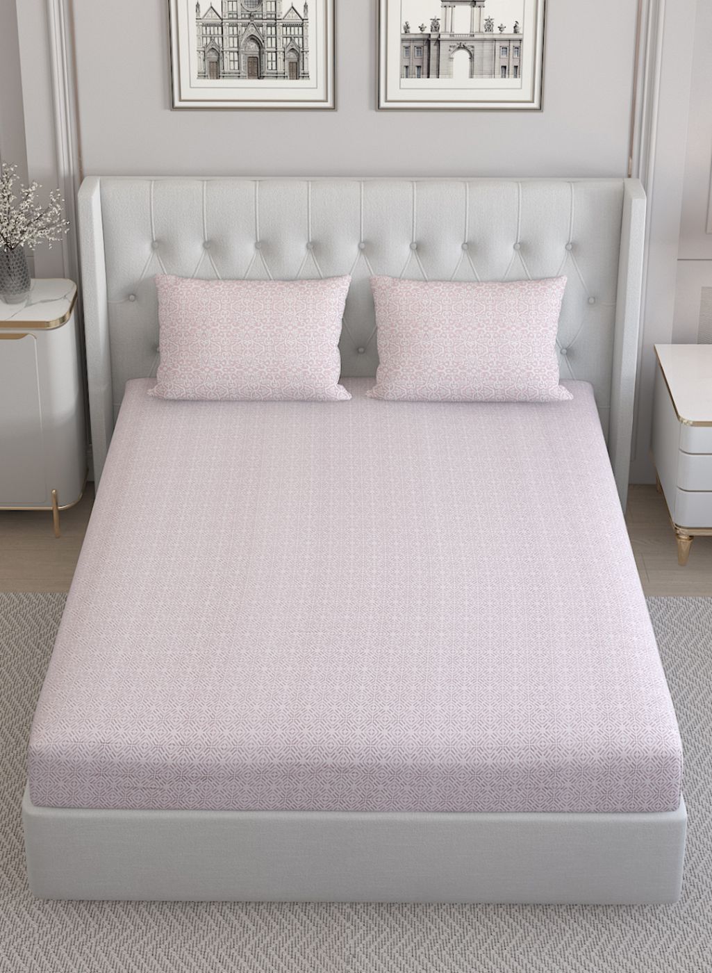 210TC Pure Cotton Queen Bedsheet with 2 Pillow Covers