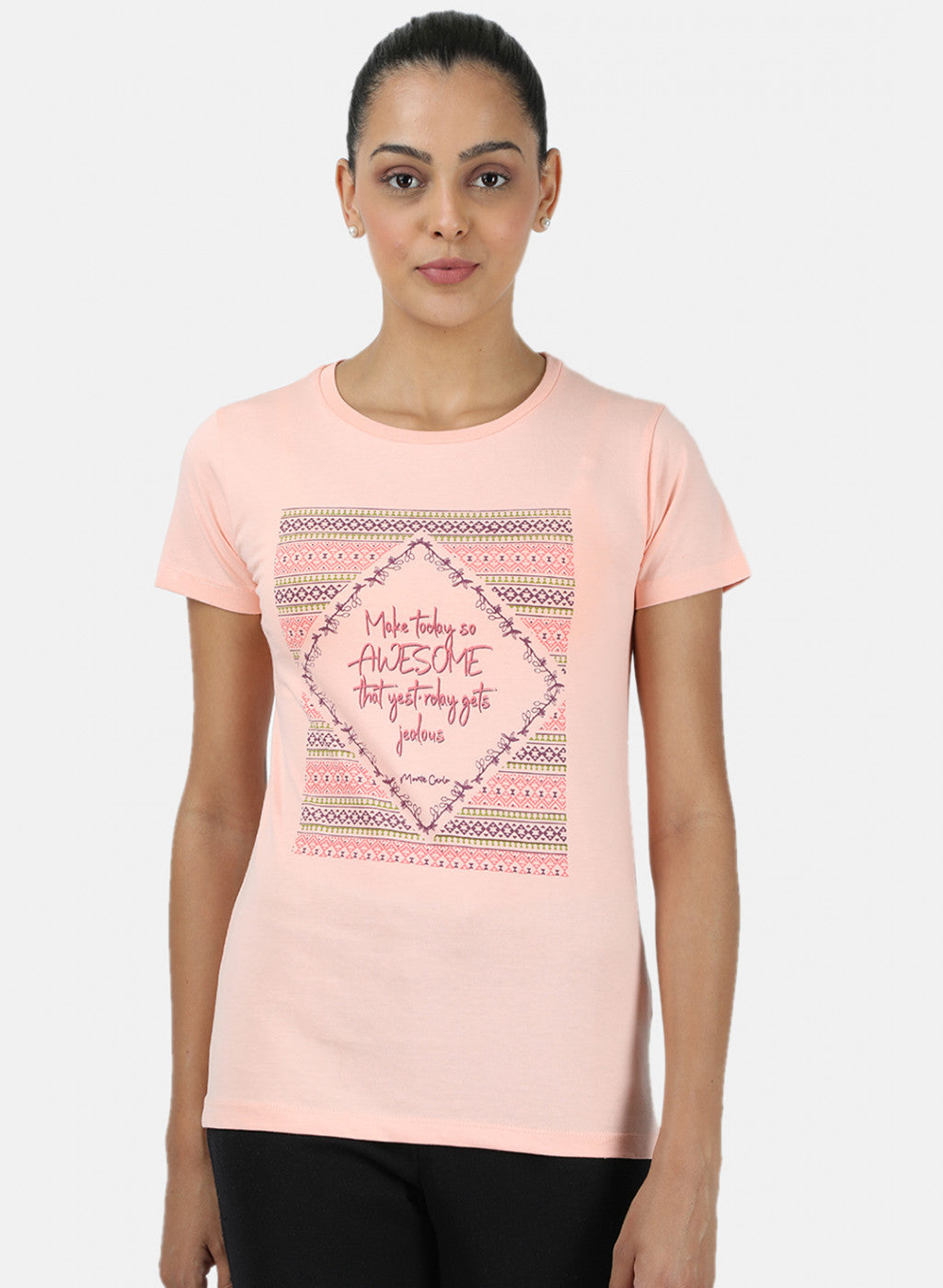 Womens Peach & Off White Printed Top 2Pc Set