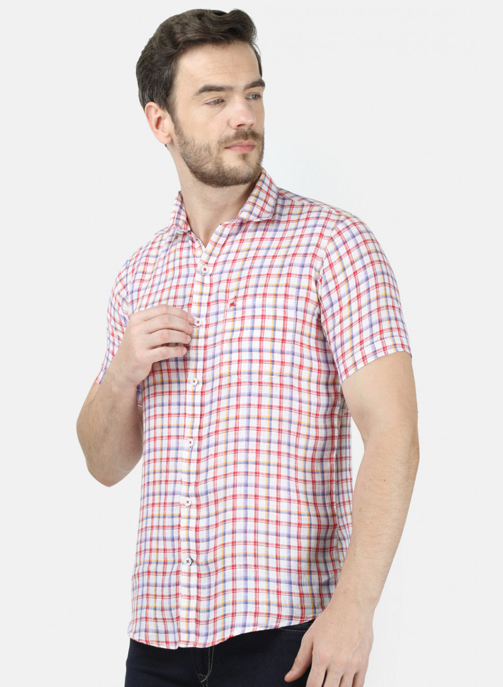 Mens Red Check Linen Shirt