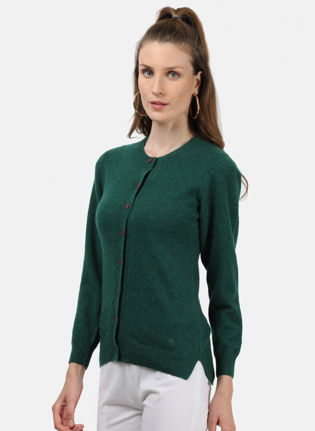 Women Green Solid Cardigan