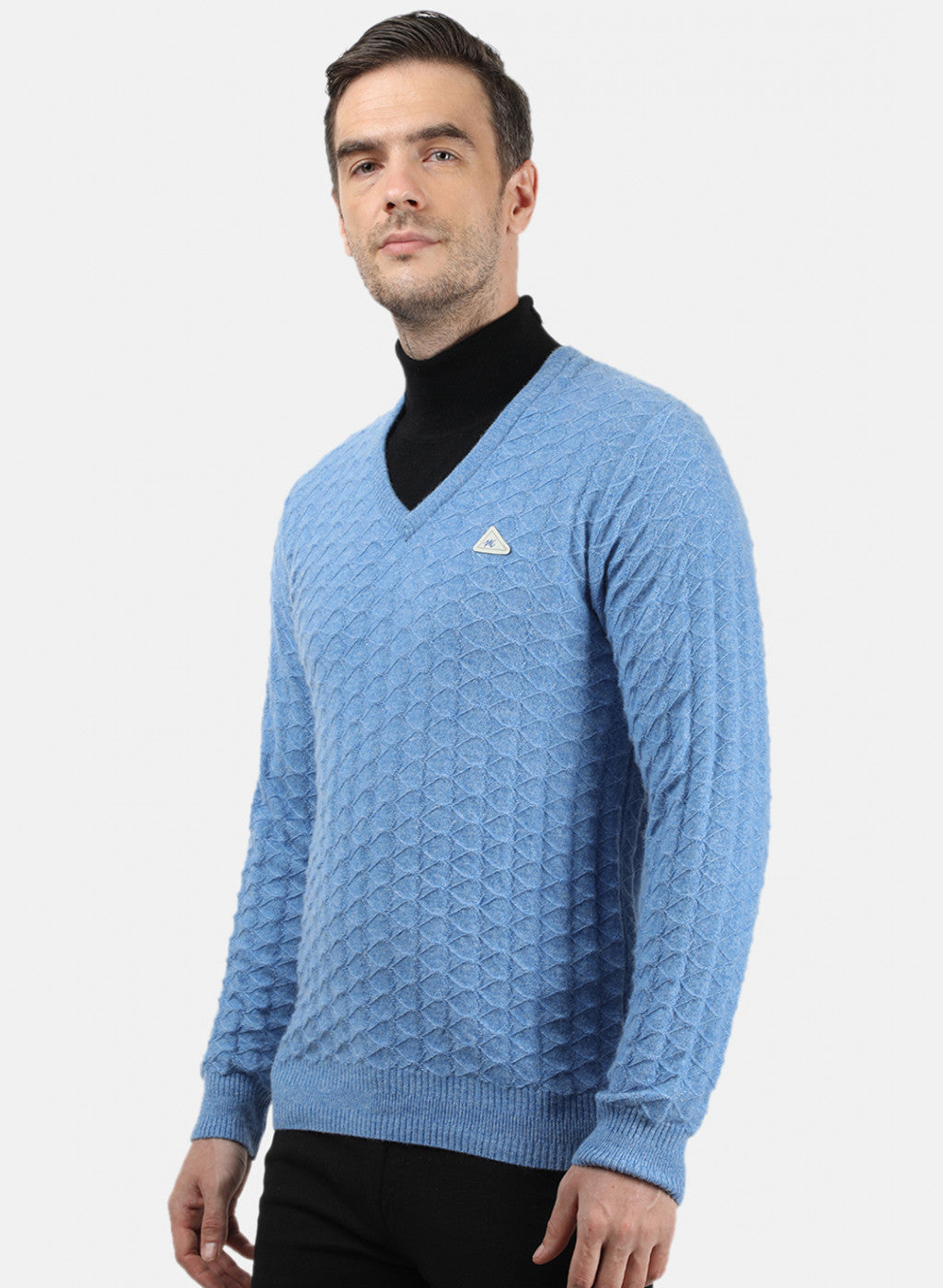 Men Blue Self Design Pullover
