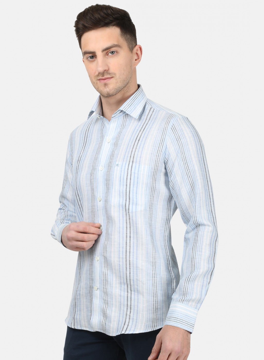 Mens Blue Stripe Linen Shirt