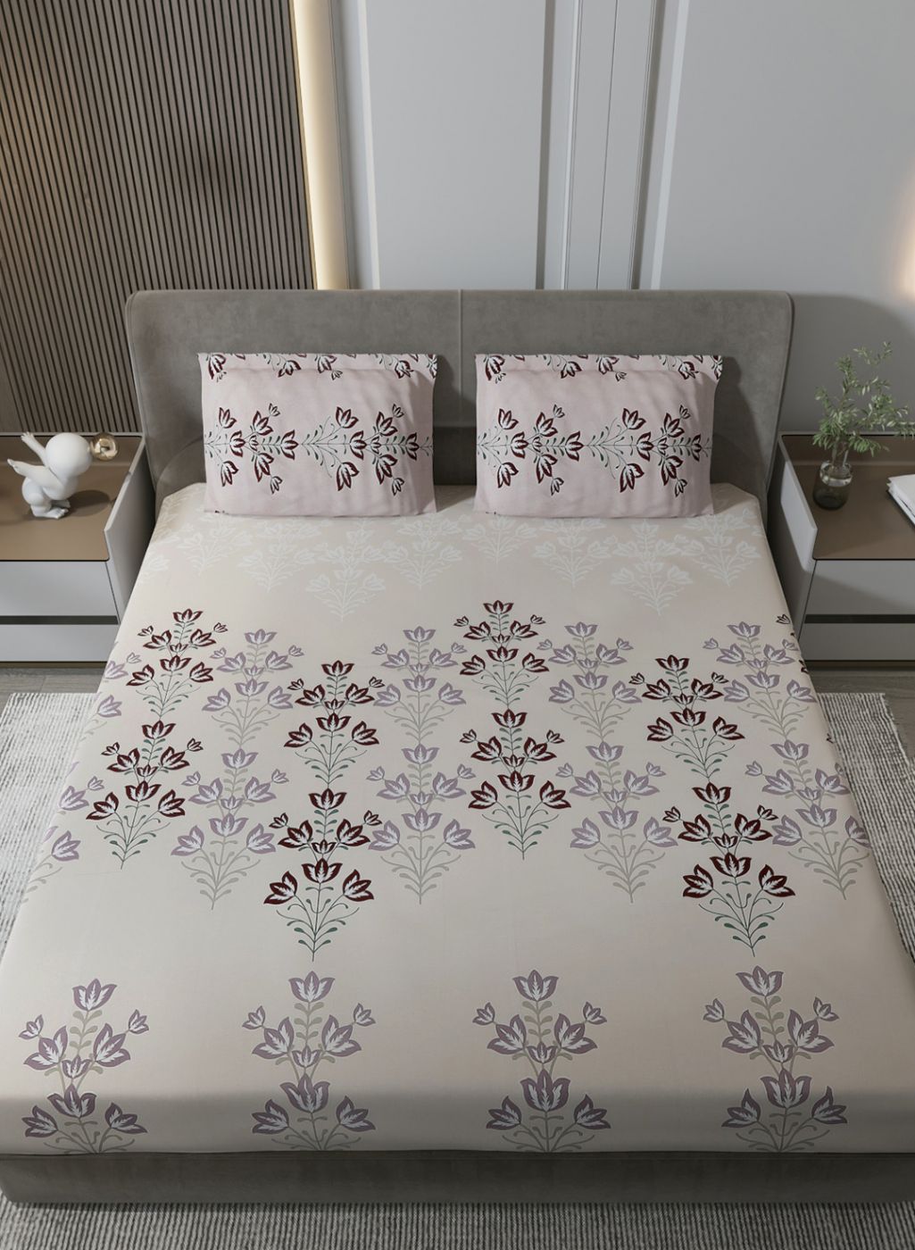 180TC Pure Cotton King Bedsheet with 2 Pillow Covers