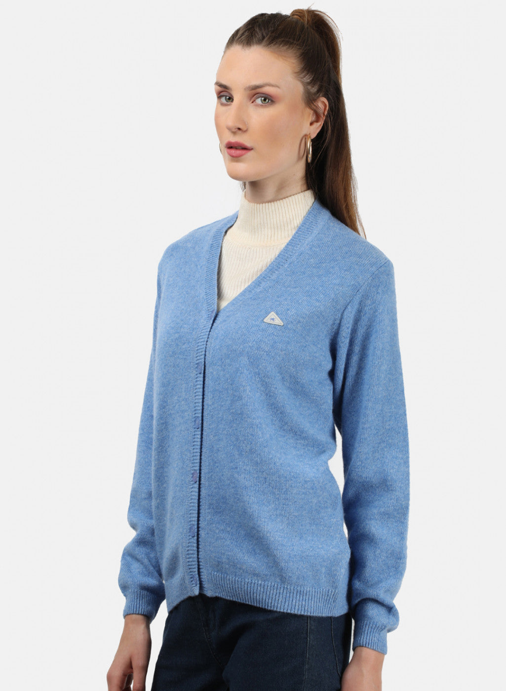 Women Blue Solid Cardigan