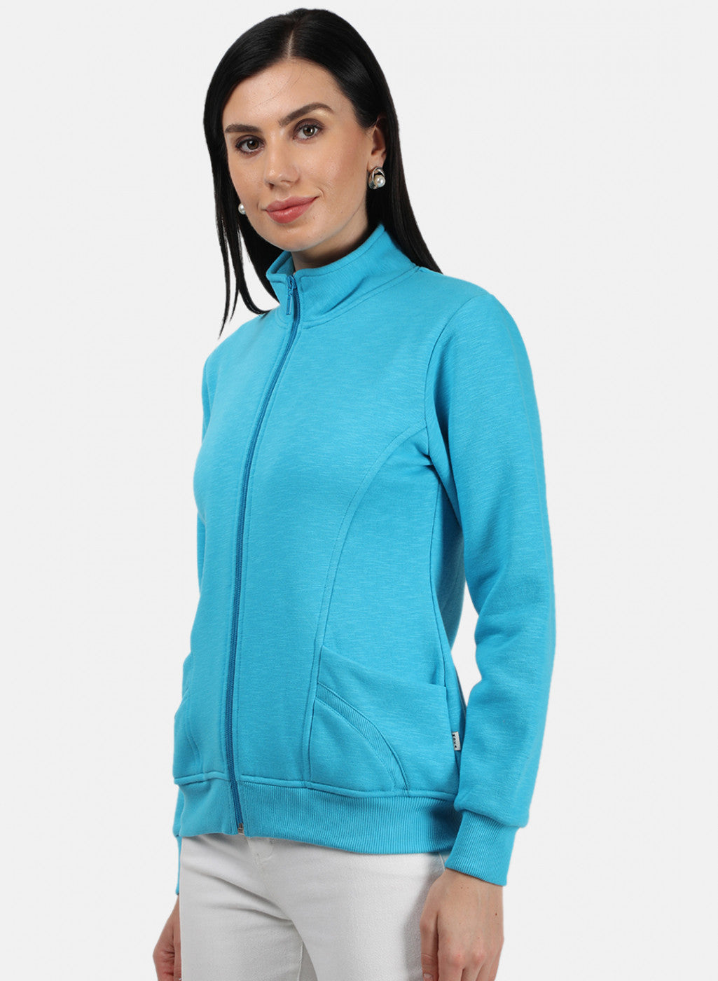 Women Blue Plain Sweatshirt